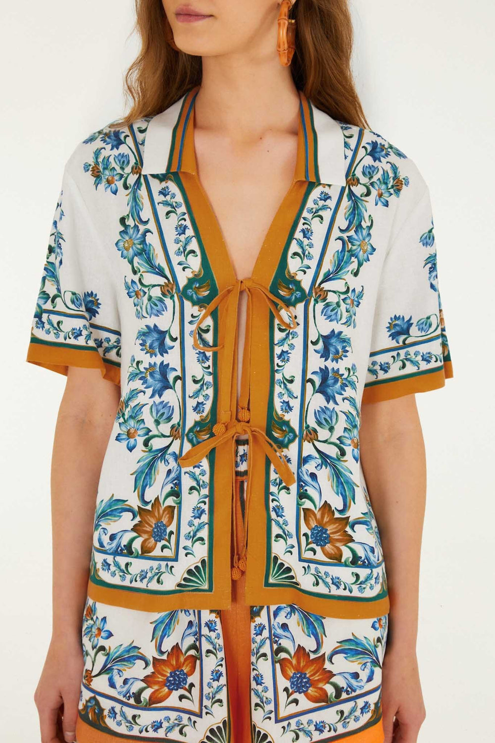Off-White Flora Tile Blouse - FARM Rio FLORA TILE OFF-WHITE