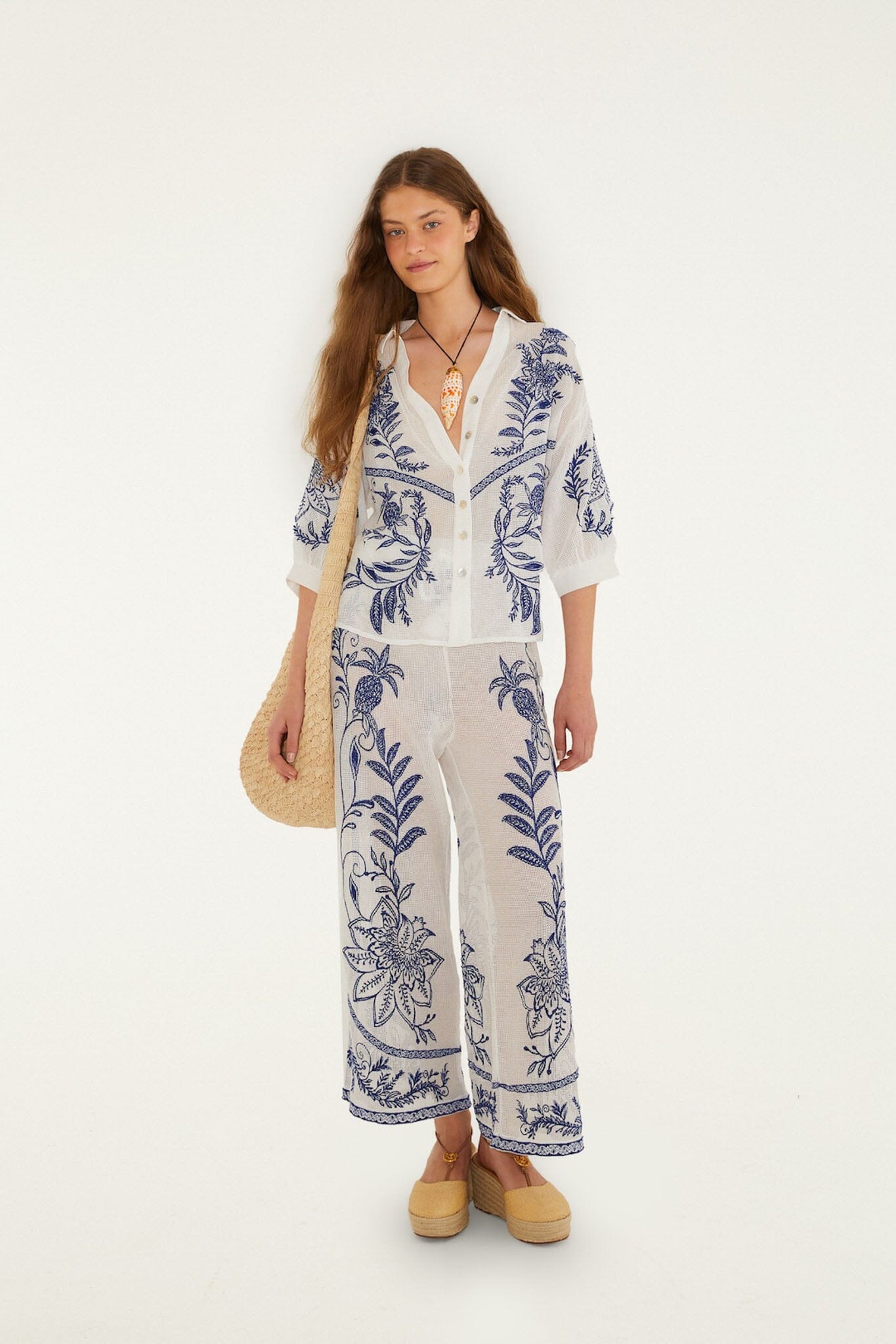 Off-White Nina Embroidery Pants - FARM Rio NINA EMBROIDERY OFF-WHITE