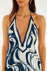 Blue Plunging Neck Maxi Dress - FARM Rio PEIXE COPA