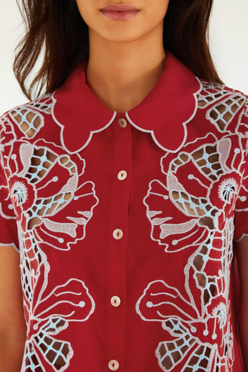 Blouse With Embroidery And Buttons - FARM Rio POPPY FLOWERS