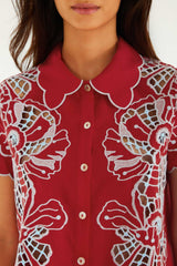 Blouse With Embroidery And Buttons - FARM Rio POPPY FLOWERS