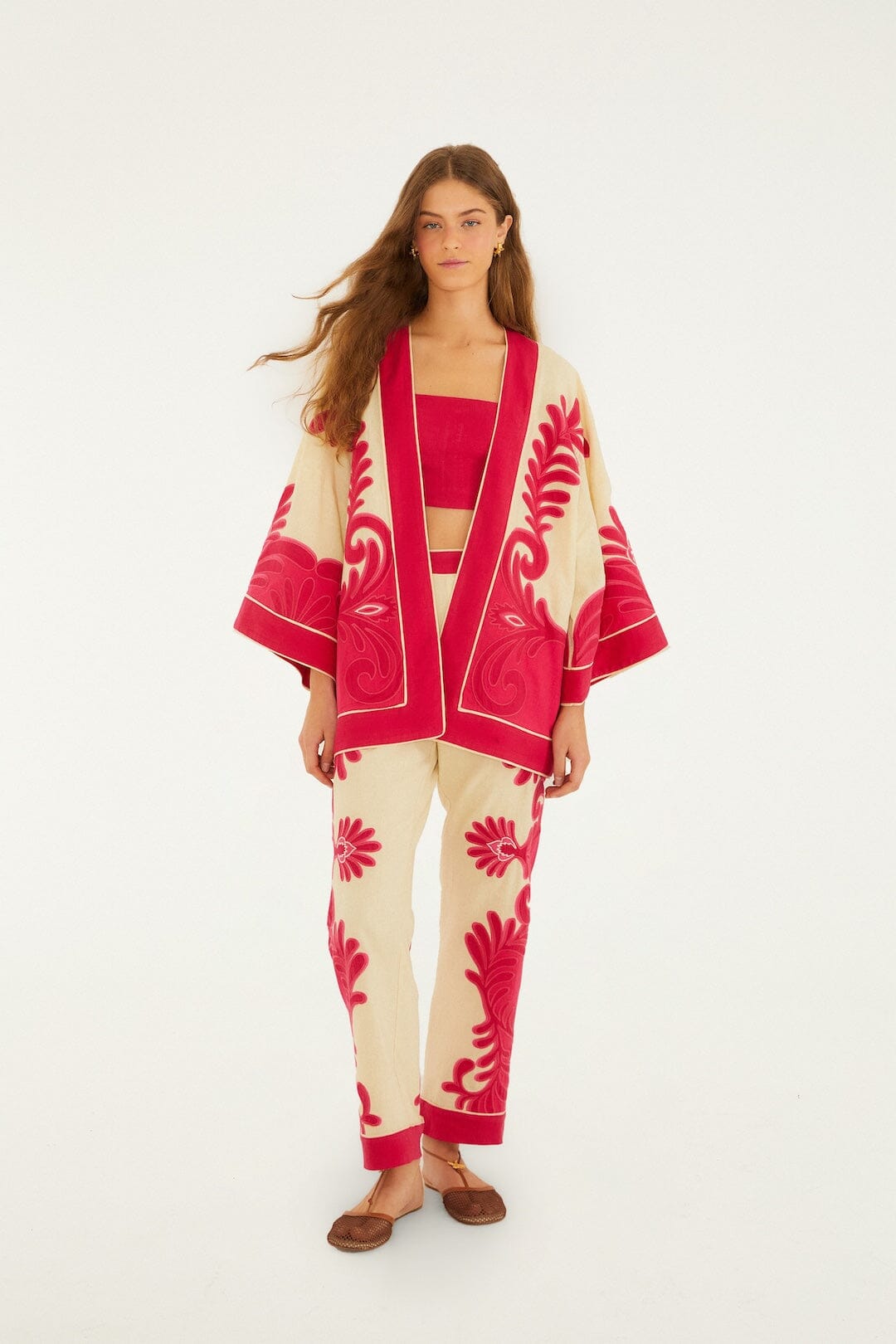 Pink Spring Arabesc Cutwork Lenzing Ecovero Euroflax Kimono - FARM Rio SPRING ARABESC PINK