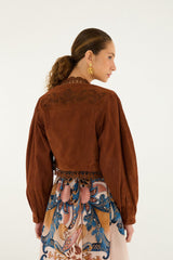 Caramel Richelieu Cropped Leather Jacket - FARM Rio CARAMEL