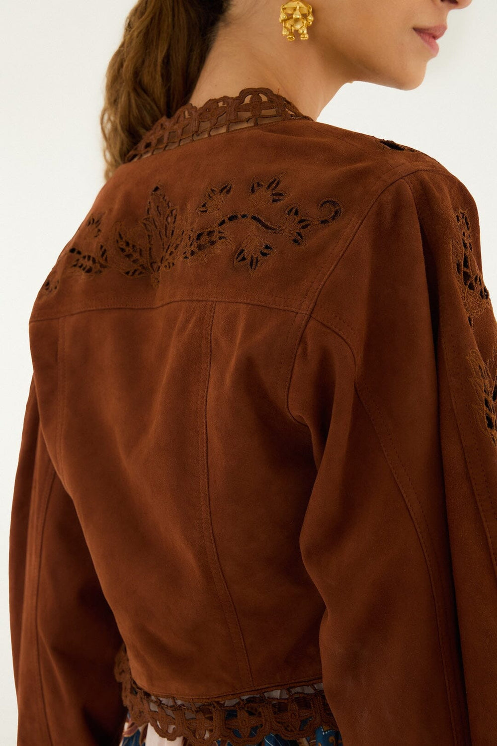 Caramel Richelieu Cropped Leather Jacket - FARM Rio CARAMEL