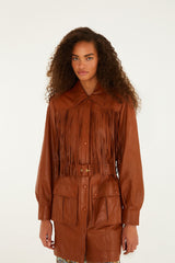 Brown Fringes Leather Coat - FARM Rio BROWN