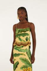 Yellow Fruit Leaves Banana Beaded Fringes Sleeveless Top - FARM Rio FRUIT LEAVES BANANA YELLOW
