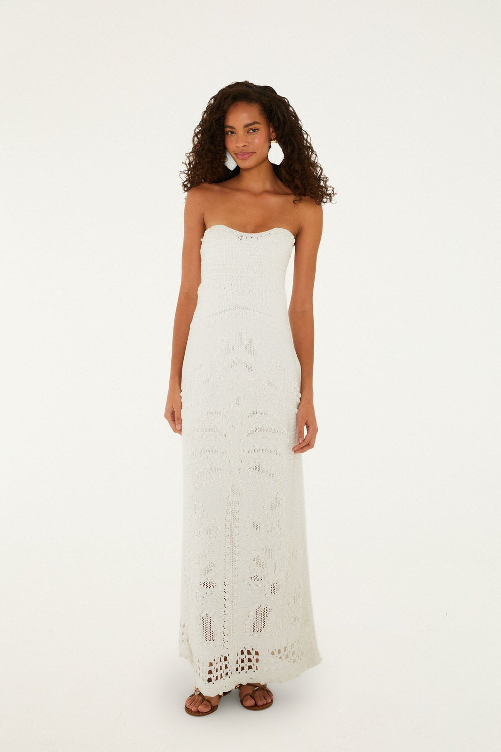 Off-White Palm Tree Knit Midi Dress - FARM Rio OFF-WHITE