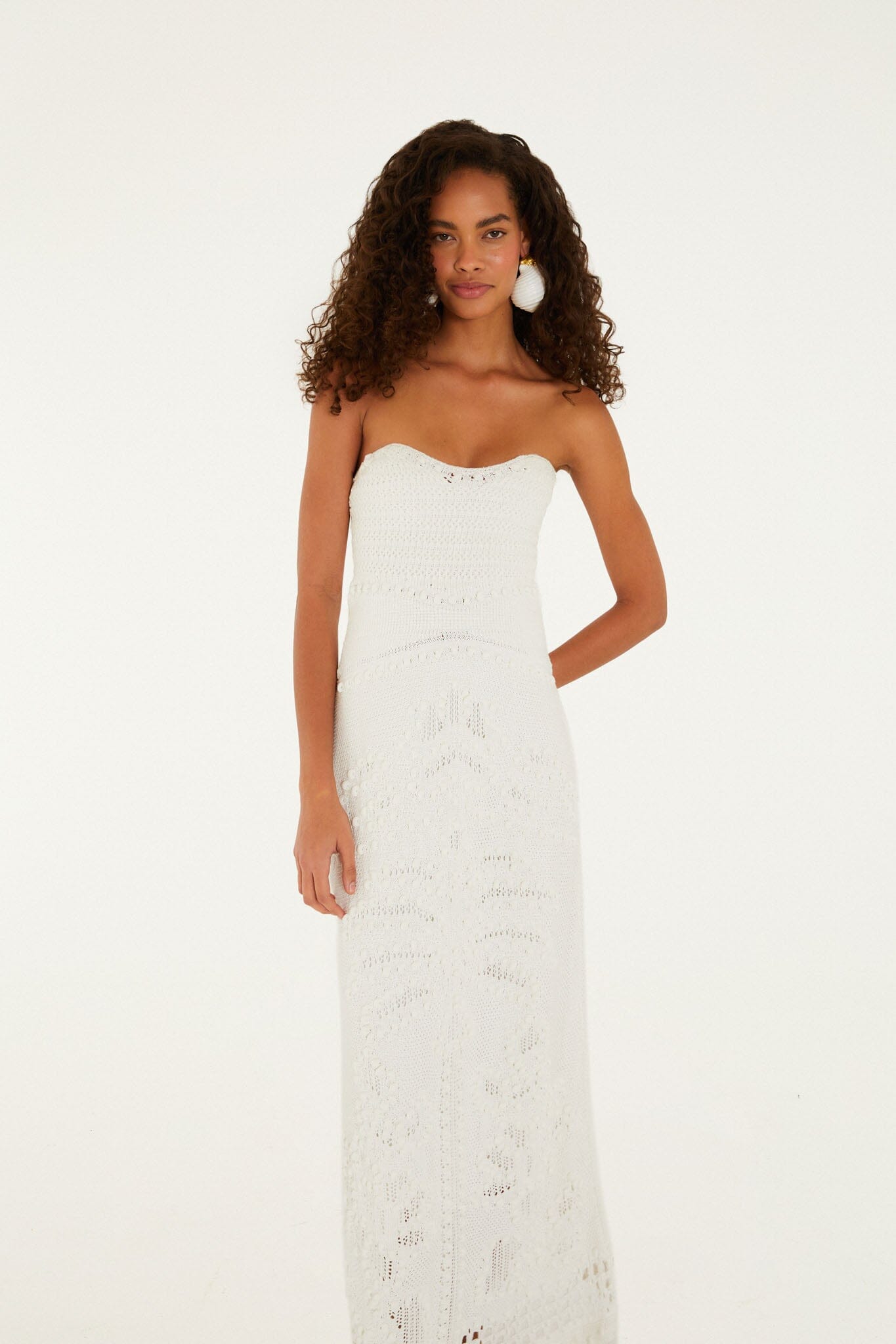 Off-White Palm Tree Knit Midi Dress - FARM Rio OFF-WHITE