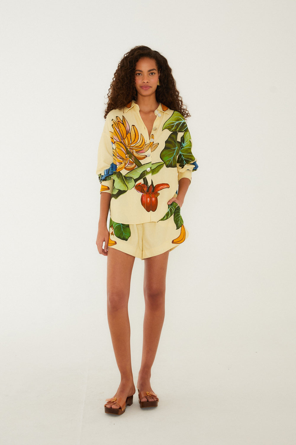 Yellow Banana Grapes Lenzing Ecovero Euroflax Shirt - FARM Rio BANANA GRAPES YELLOW