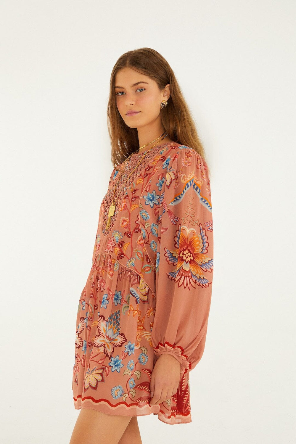Mocha Boho Enhance Lace Long Sleeve Mini Dress - FARM Rio BOHO ENCHANCE MOCHA
