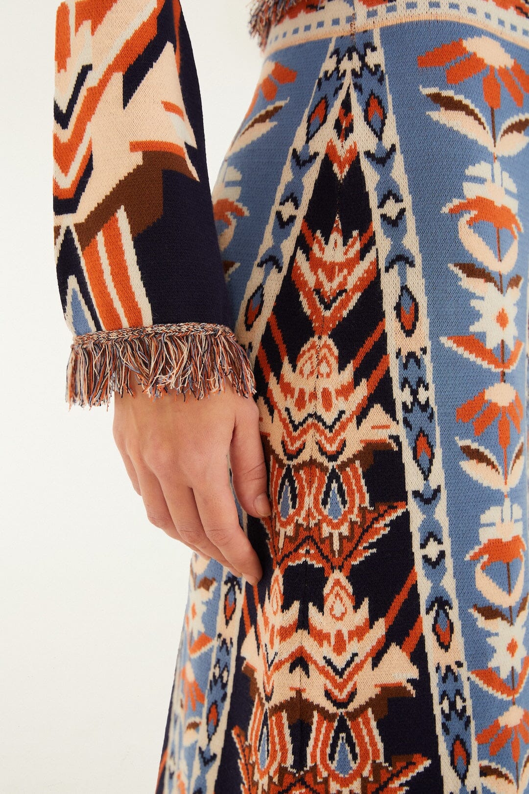 Multicolor Tapestry Fringes Knit Top - FARM Rio EMBROIDERY TAPESTRY BLUE