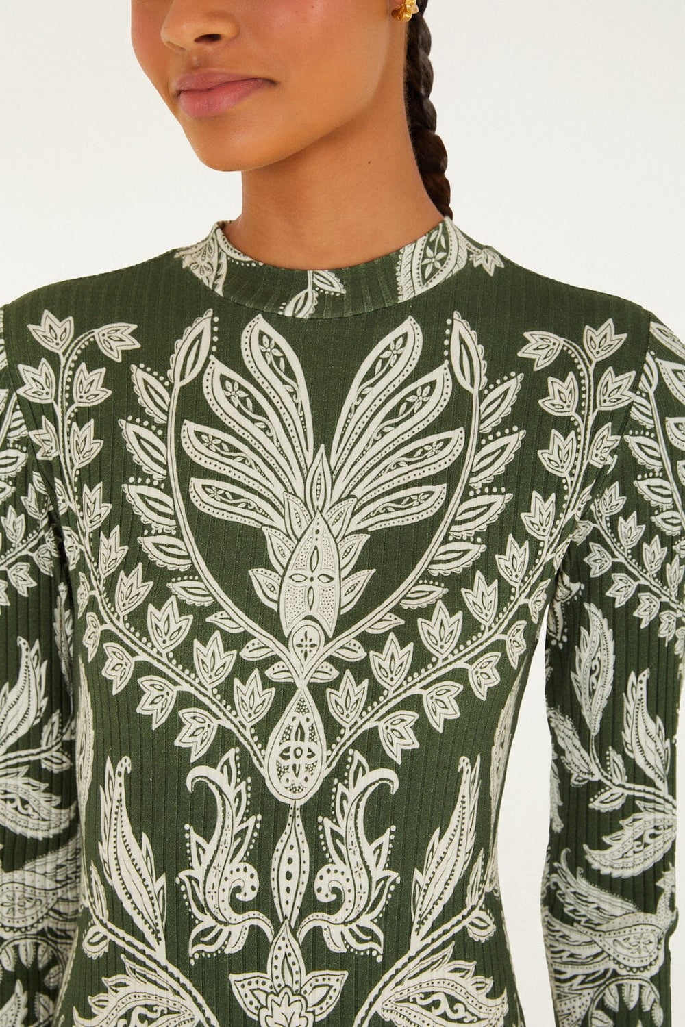 Dark Green Miranda Long Sleeve Bodysuit - FARM Rio MIRANDA DARK GREEN