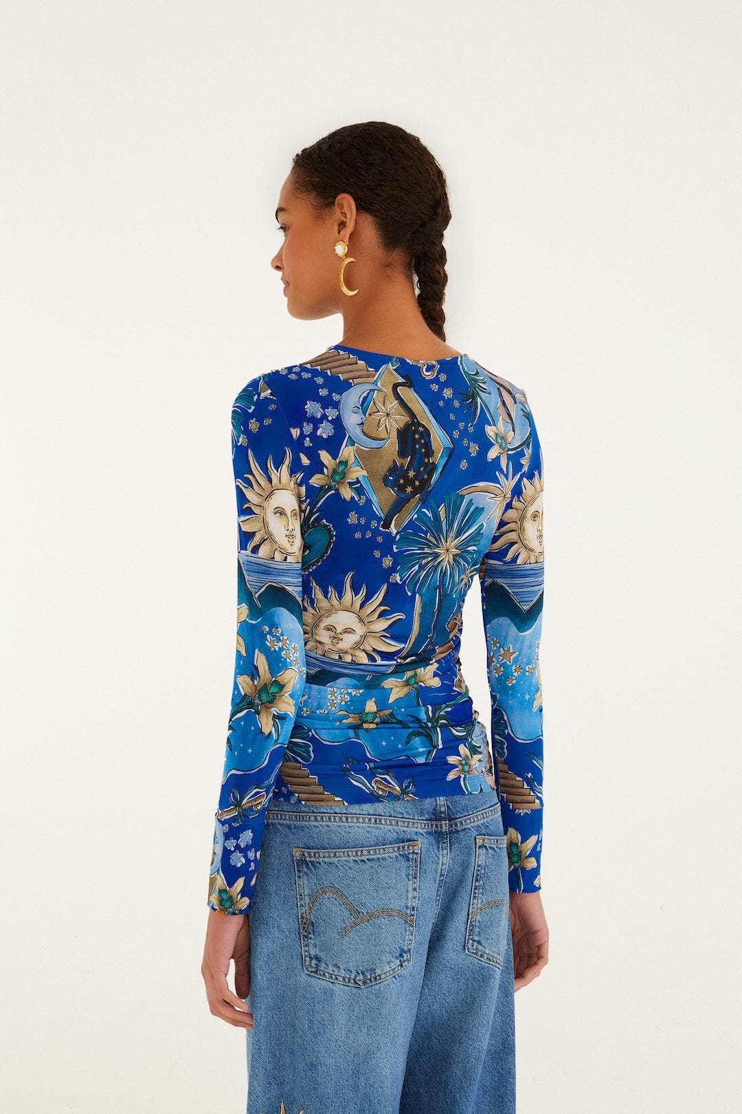Blue Mystical Long Sleeve Jersey Blouse - FARM Rio MYSTICAL BLUE
