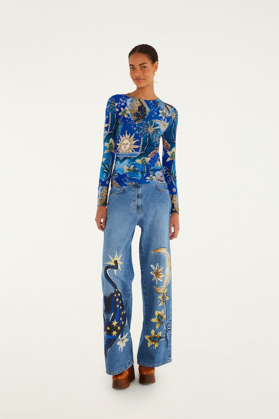 Blue Mystical Long Sleeve Jersey Blouse - FARM Rio MYSTICAL BLUE