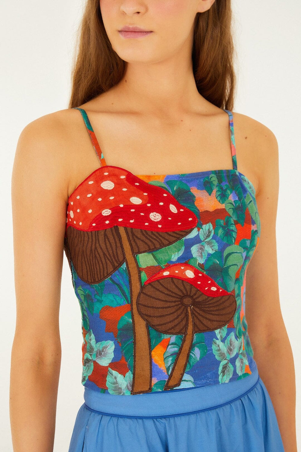 Mushroom Dream Landscape Embroidered Sleeveless Euroflax Premium Linen Top - FARM Rio DREAM LANDSCAPE MULTICOLOR