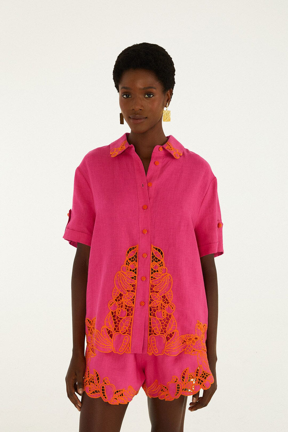 Pink Fruit Richelieu Artisanal Euroflax Premium Linen Shirt - FARM Rio PINK