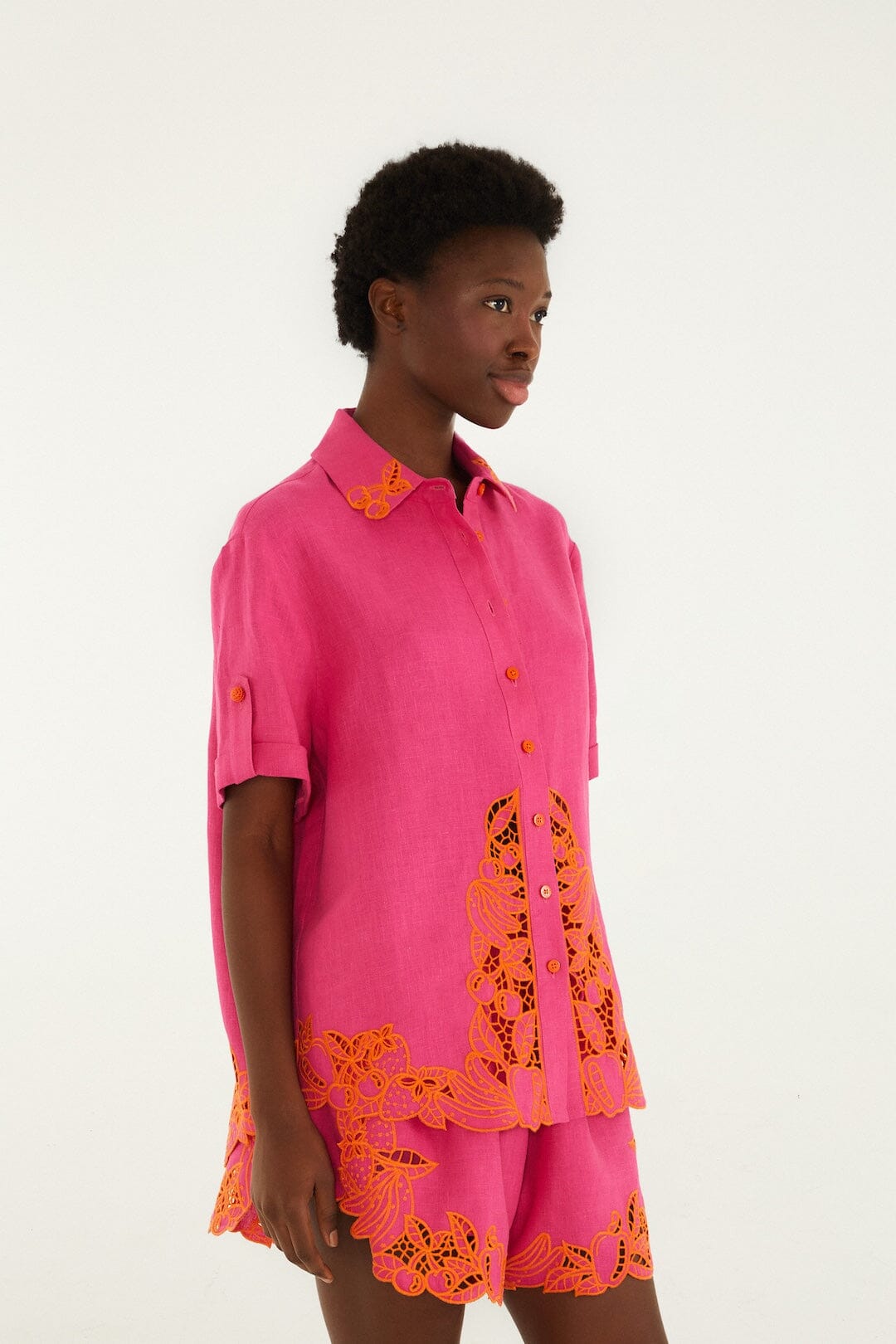 Pink Fruit Richelieu Artisanal Euroflax Premium Linen Shirt - FARM Rio PINK