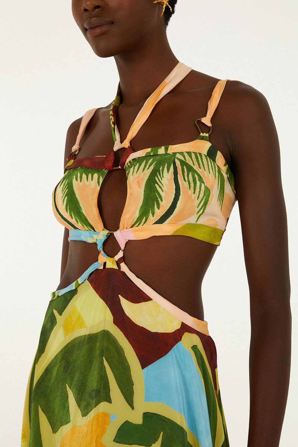 Multicolor Tropical Painting Cut-Out Buckles Maxi Dress - FARM Rio TROPICAL PAINTING MULTICOLOR