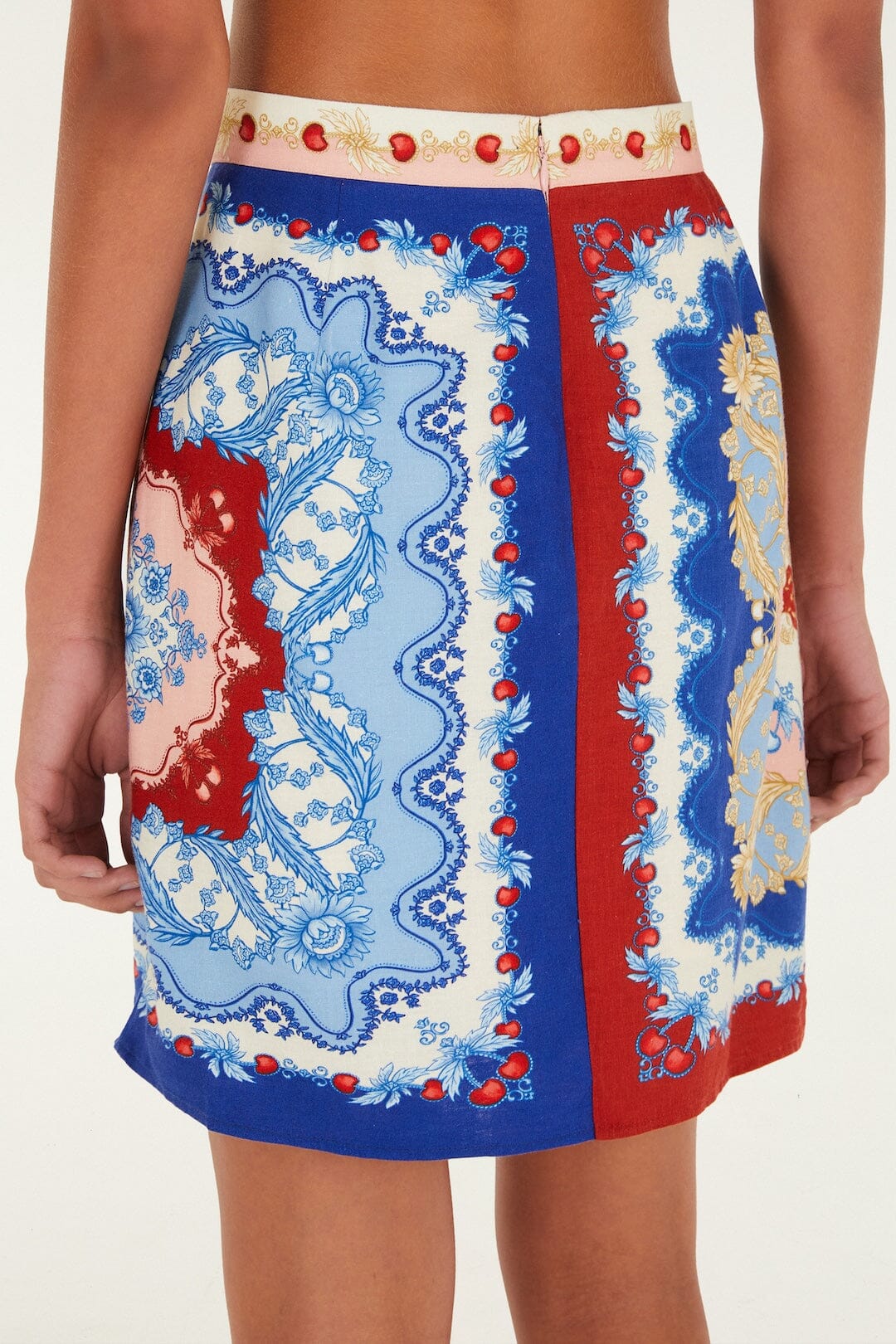 Mixed Cherry Royalty Scarf Lenzing Ecovero Euroflax Mini Skirt - FARM Rio CHERRY ROYALTY SCARF BLUE