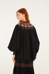Black Embroidered Buttoned Long Sleeve Shirt - FARM Rio BLACK