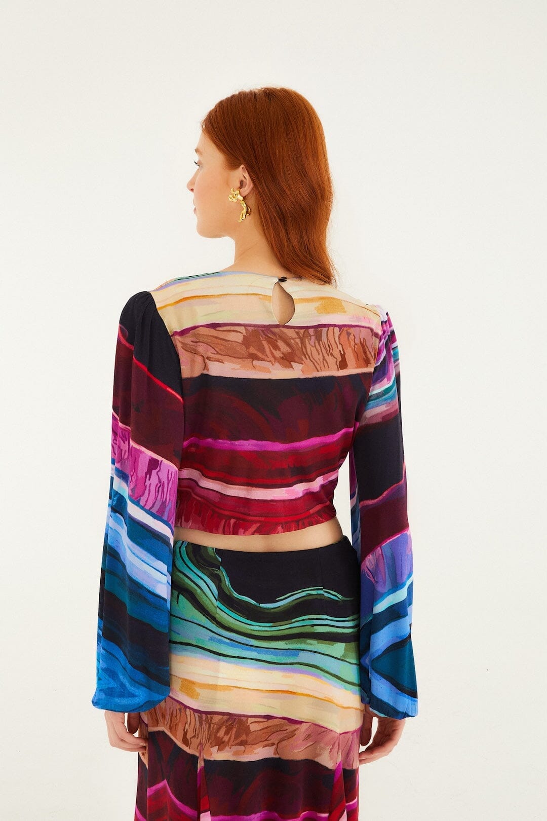 Multicolor Precious Gems Long Sleeve Draped Top - FARM Rio PRECIOUS GEMS MULTICOLOR