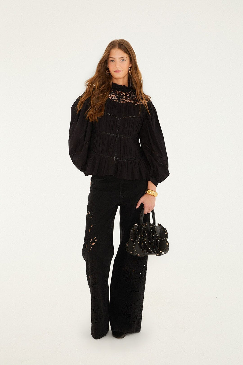 Black Lace Puff Sleeve Blouse - FARM Rio BLACK