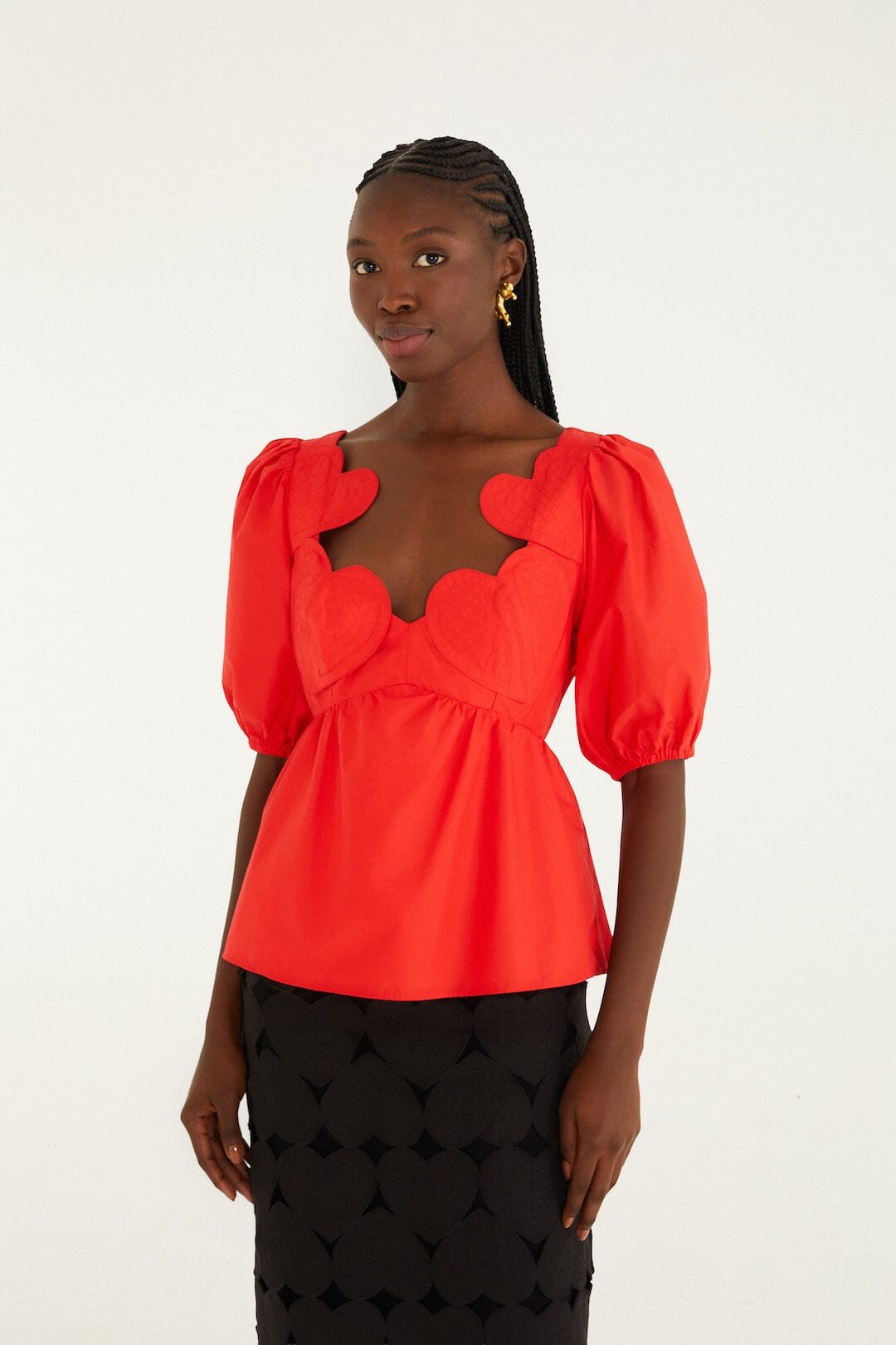 Red Heart Short Sleeve Organic Cotton Blouse - FARM Rio RED