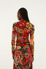 Black Flowershop Ruched Waist Jersey Blouse - FARM Rio FLOWERSHOP MINI BLACK