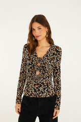 Black Tiny Flowers Jersey Blouse - FARM Rio TINY FLOWERS BLACK