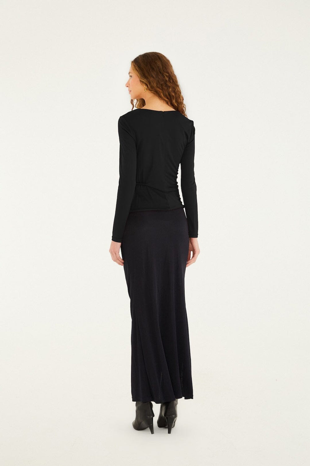 Black Flower Draped Side Slit Midi Skirt - FARM Rio BLACK