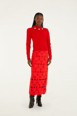 Red Hearts Euroflax Premium Linen Midi Skirt - FARM Rio RED