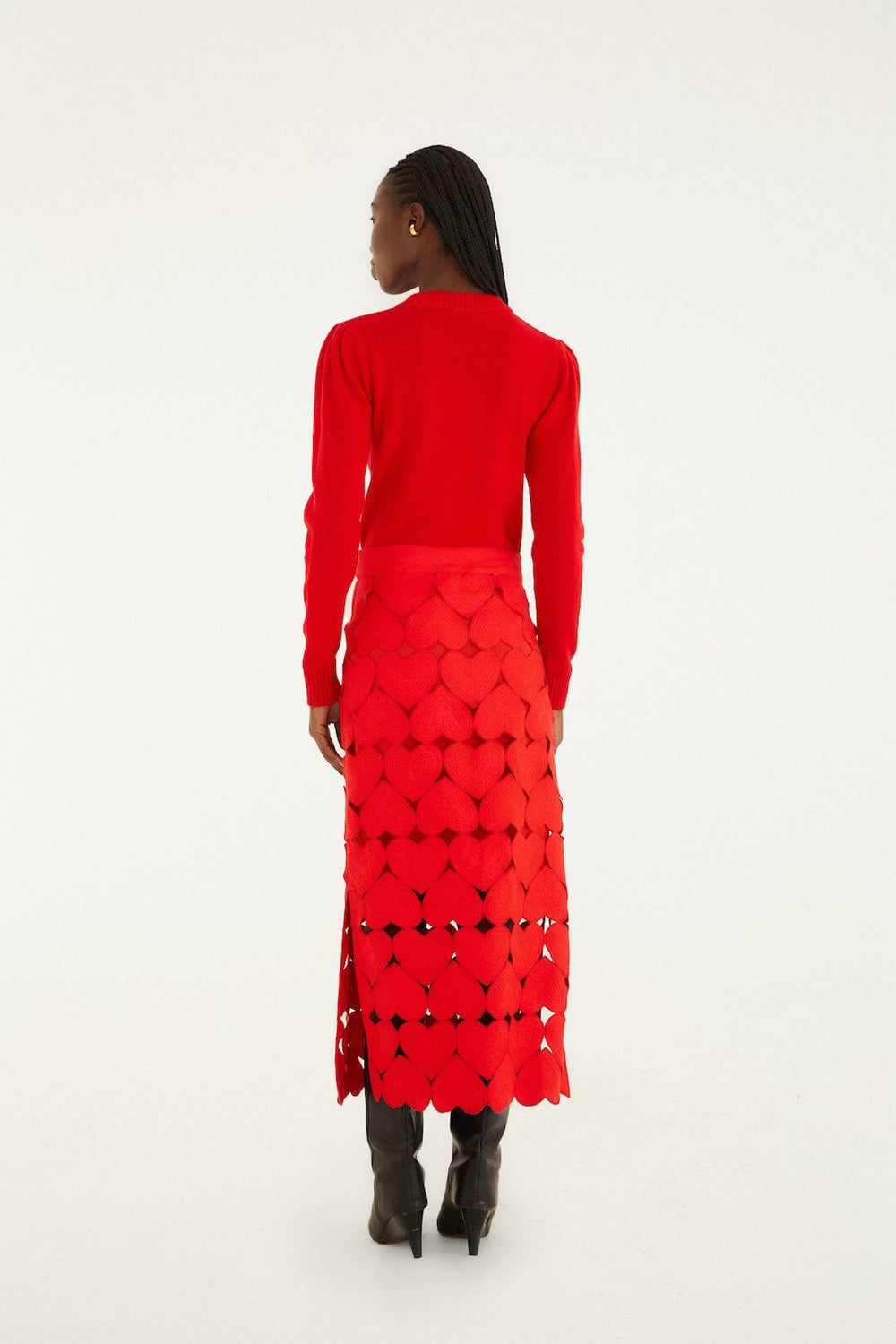 Red Hearts Euroflax Premium Linen Midi Skirt - FARM Rio RED
