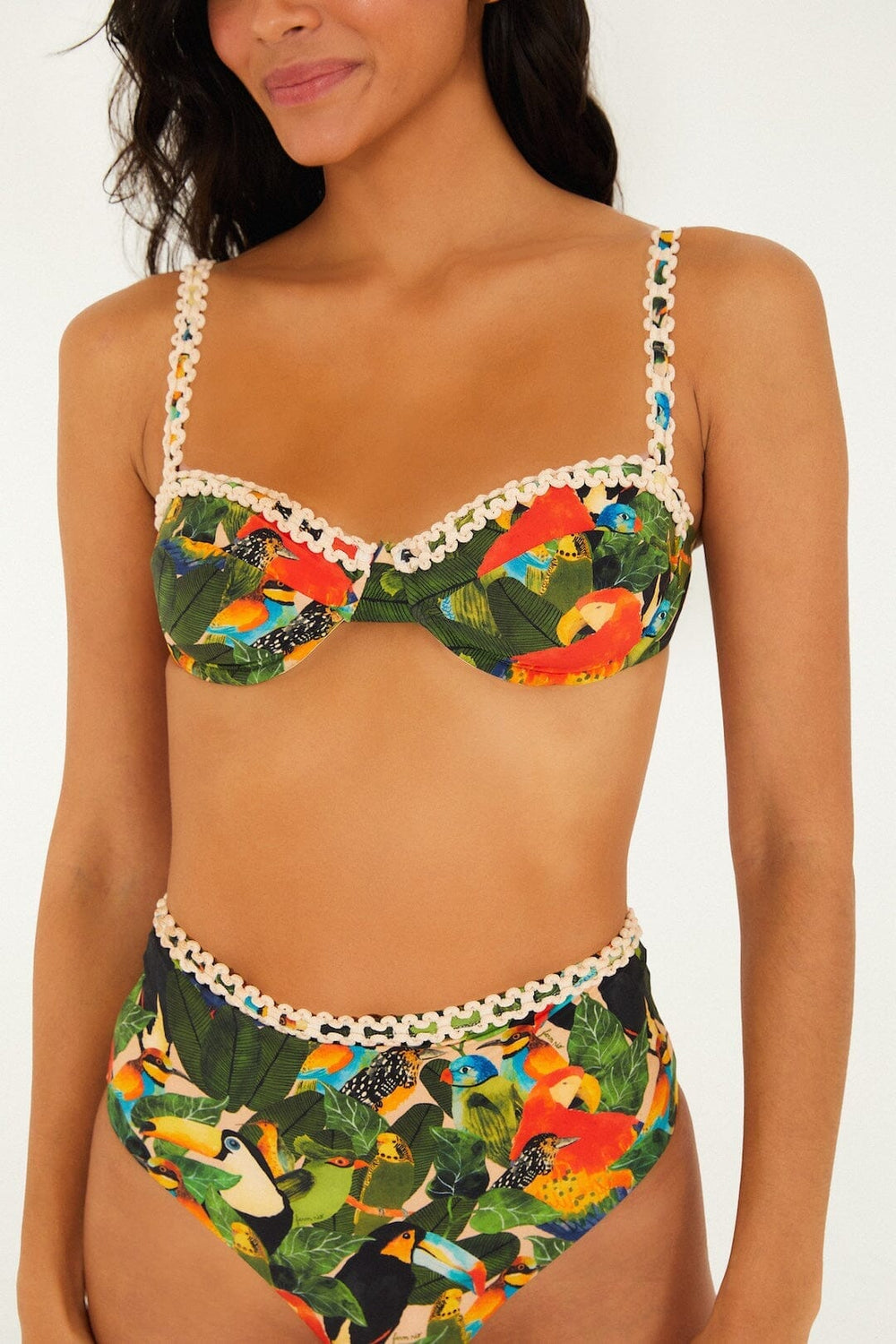 Green Bird Leaves Underwire Bikini Top - FARM Rio BIRD LEAVES SAND