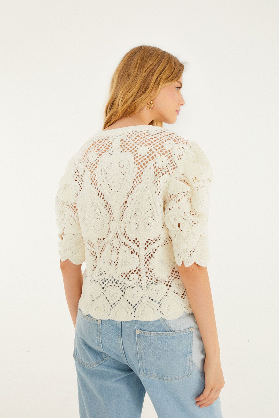 Off-White Rococo Hearts Crochet Cardigan - FARM Rio SAND
