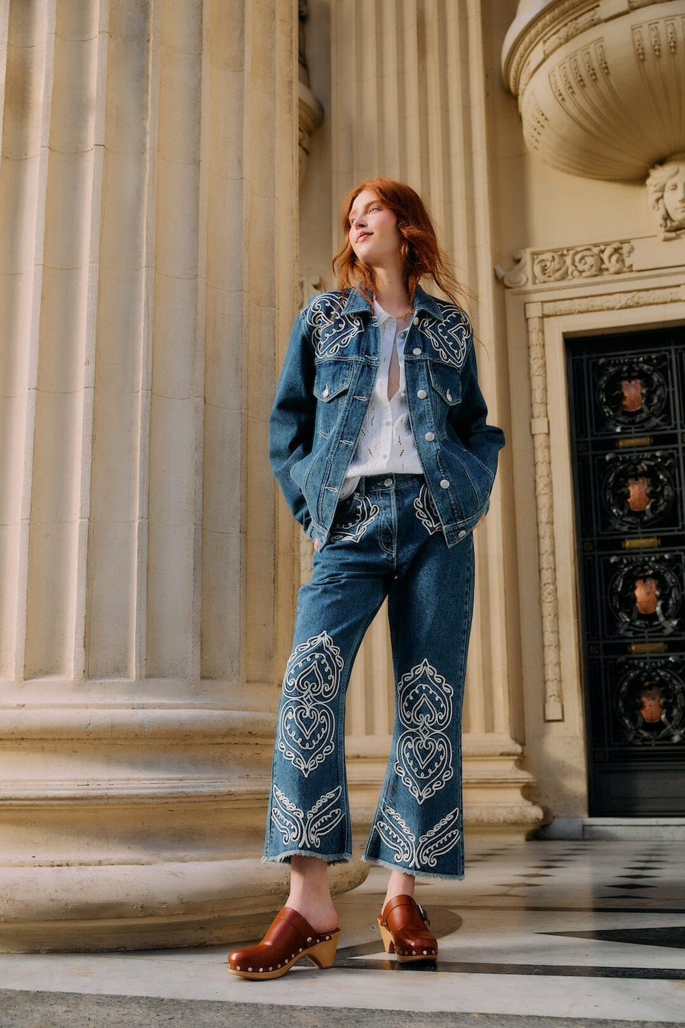 Denim Cornely Buttoned Embroidered Jacket - FARM Rio DENIM