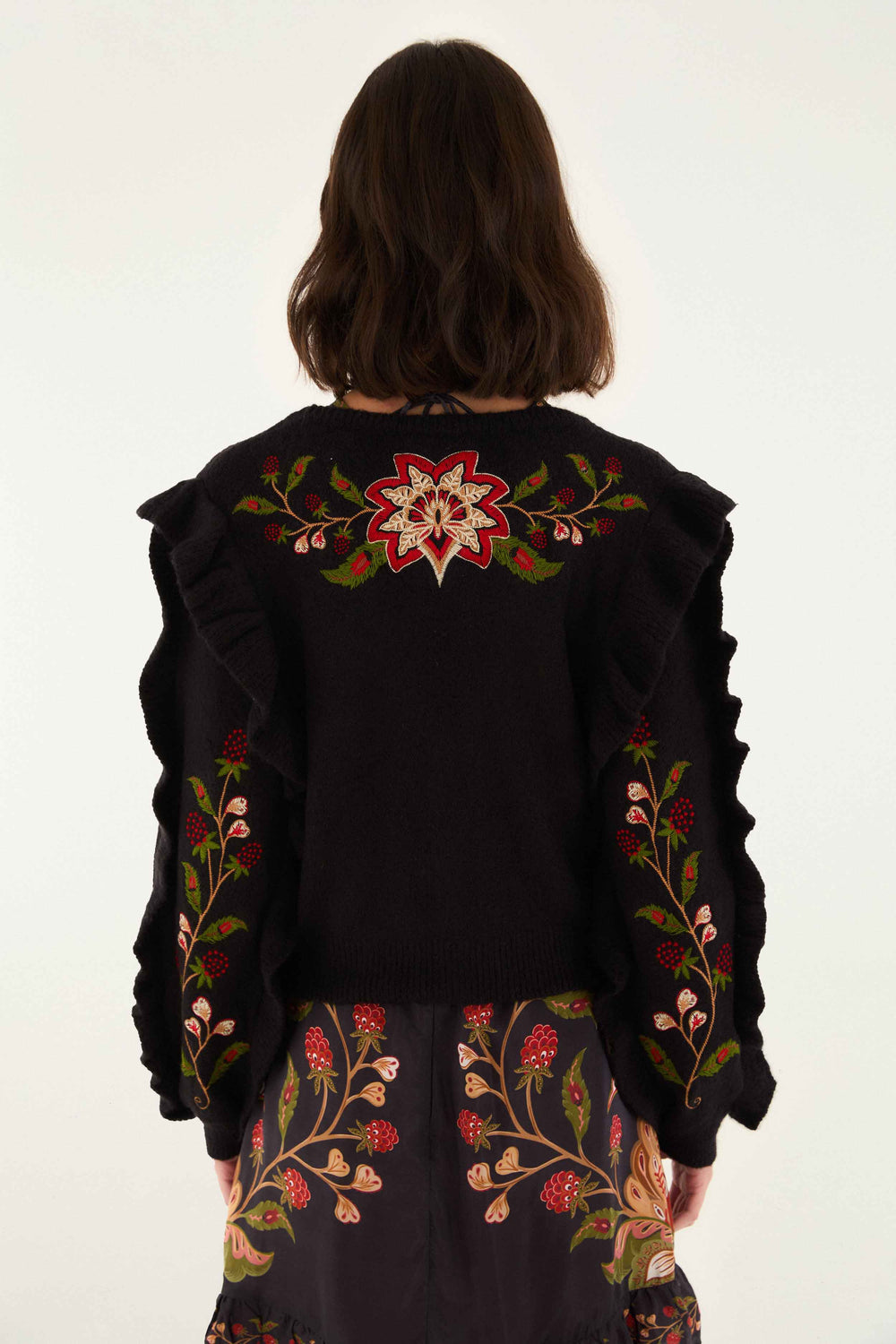 Black Berry Embroidery Knit Cardigan - FARM Rio BERRY EMBROIDERY BLACK