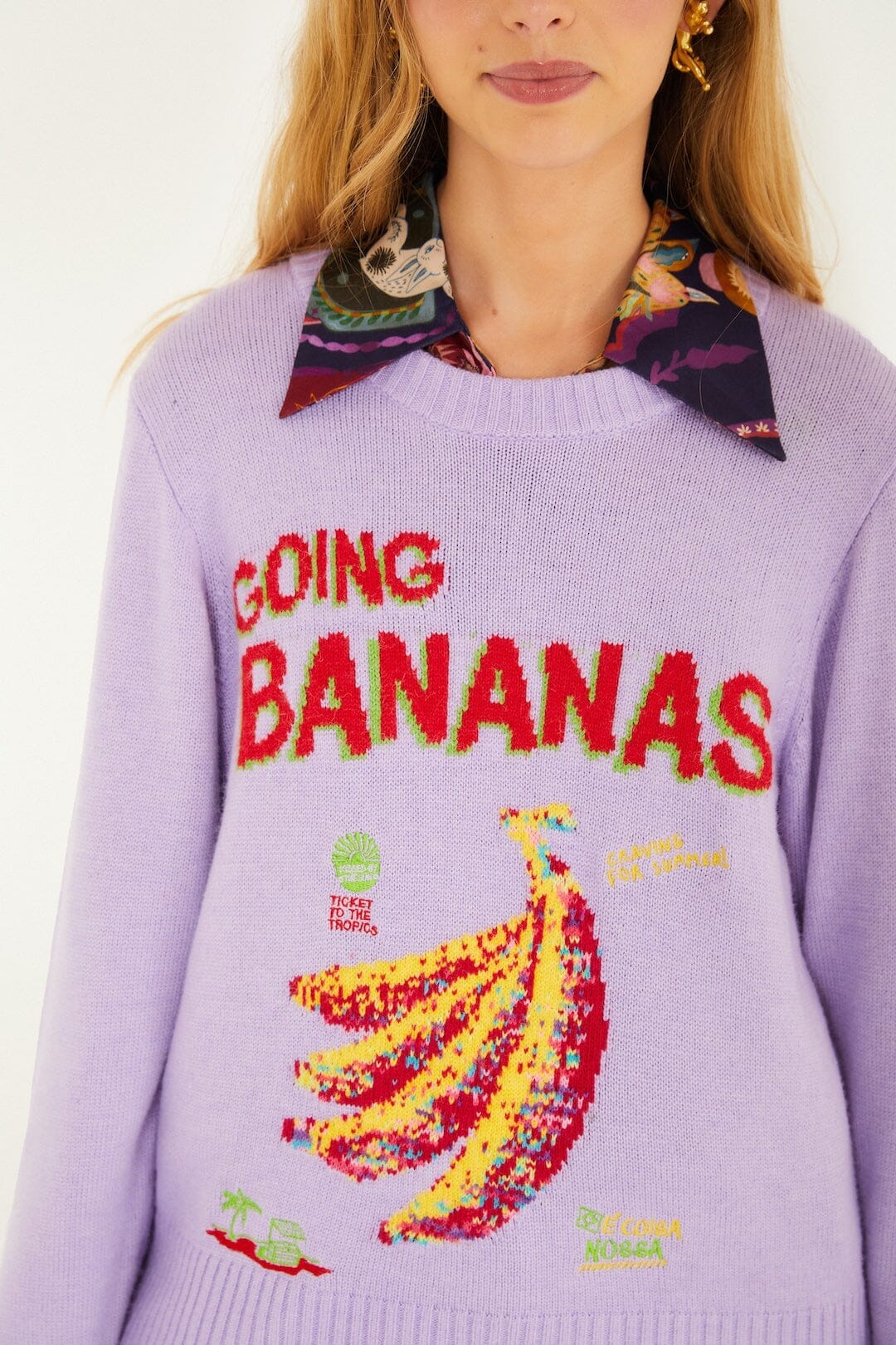 Lilac Going Bananas Knit Sweater - FARM Rio LILAC