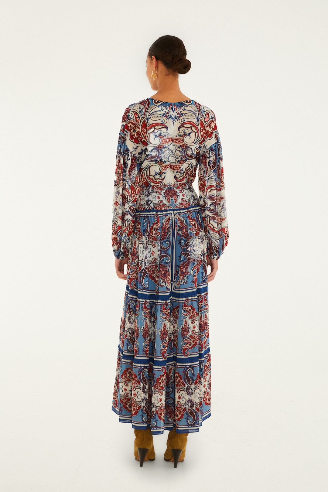 Blue Paisley Scarf Long Sleeve Maxi Dress - FARM Rio PAISLEY SCARF CREAM
