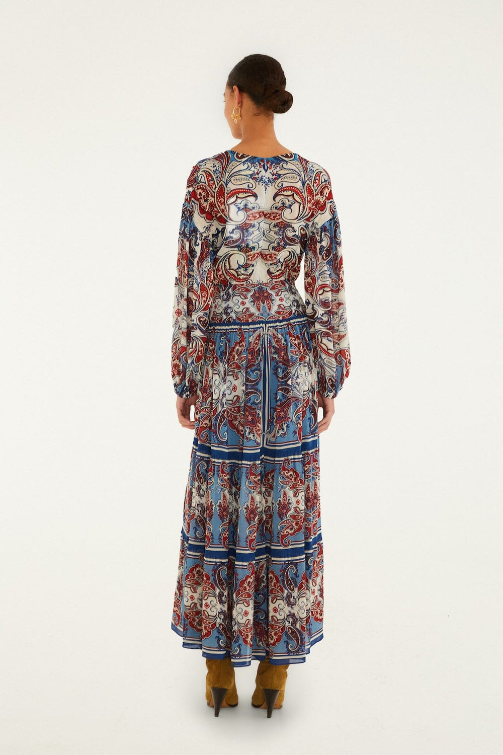 Blue Paisley Scarf Long Sleeve Maxi Dress - FARM Rio PAISLEY SCARF CREAM