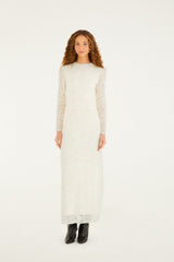 Off-White Embroidered Crew Neck Long Sleeve Maxi Dress - FARM Rio OFF-WHITE