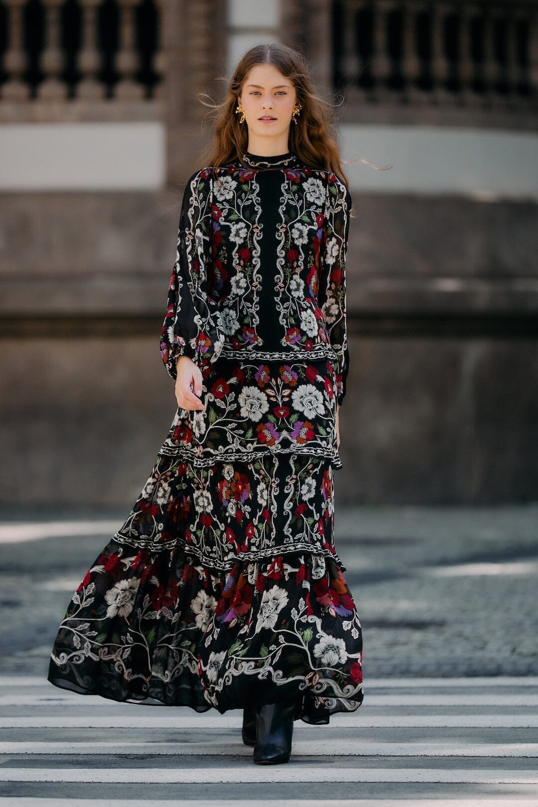 Black Rococo Flowers Ruffled Maxi Dress - FARM Rio ROCOCO FLOWERS BLACK