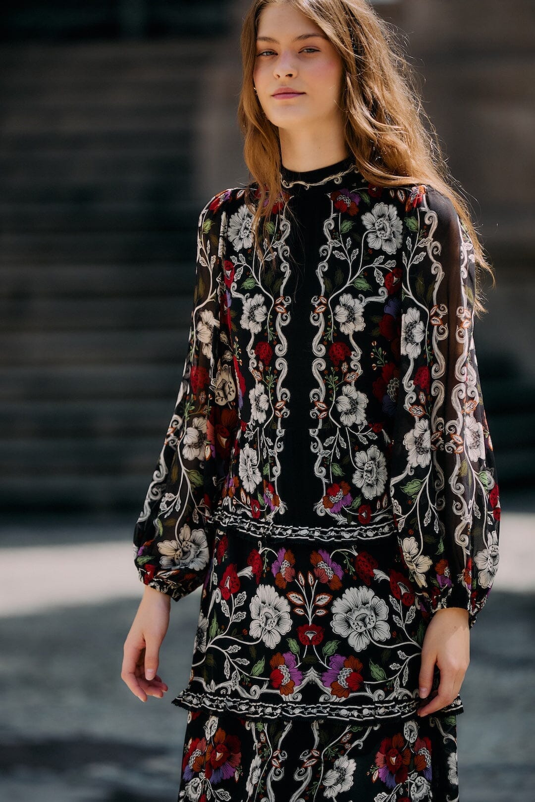 Black Rococo Flowers Ruffled Maxi Dress - FARM Rio ROCOCO FLOWERS BLACK