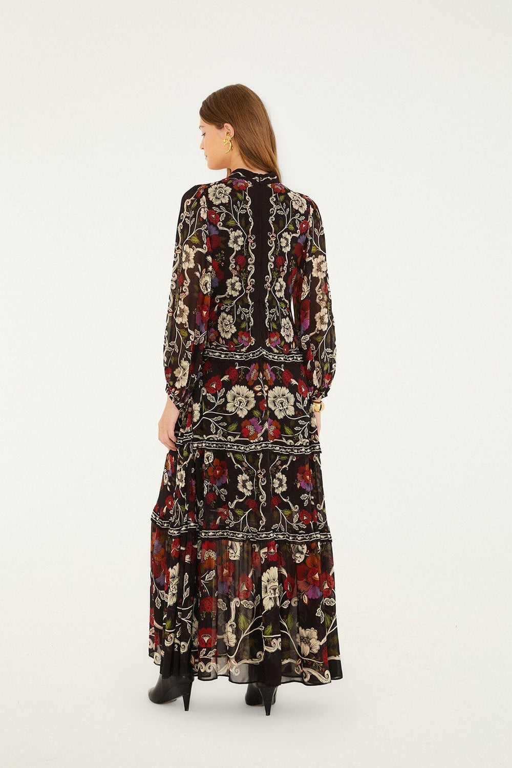 Black Rococo Flowers Ruffled Maxi Dress - FARM Rio ROCOCO FLOWERS BLACK