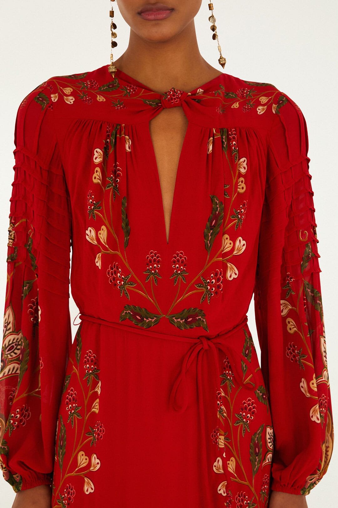 Red Berry Garden Long Sleeve Pleated Maxi Dress - FARM Rio BERRY GARDEN RED