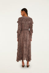 Pink Baby Leopard Long Sleeve Angled Frill Maxi Dress - FARM Rio BABY LEOPARD PINK