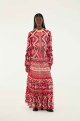 Red Graphic Ainika Belted Tiered Maxi Dress - FARM Rio GRAPHIC AINIKA RED