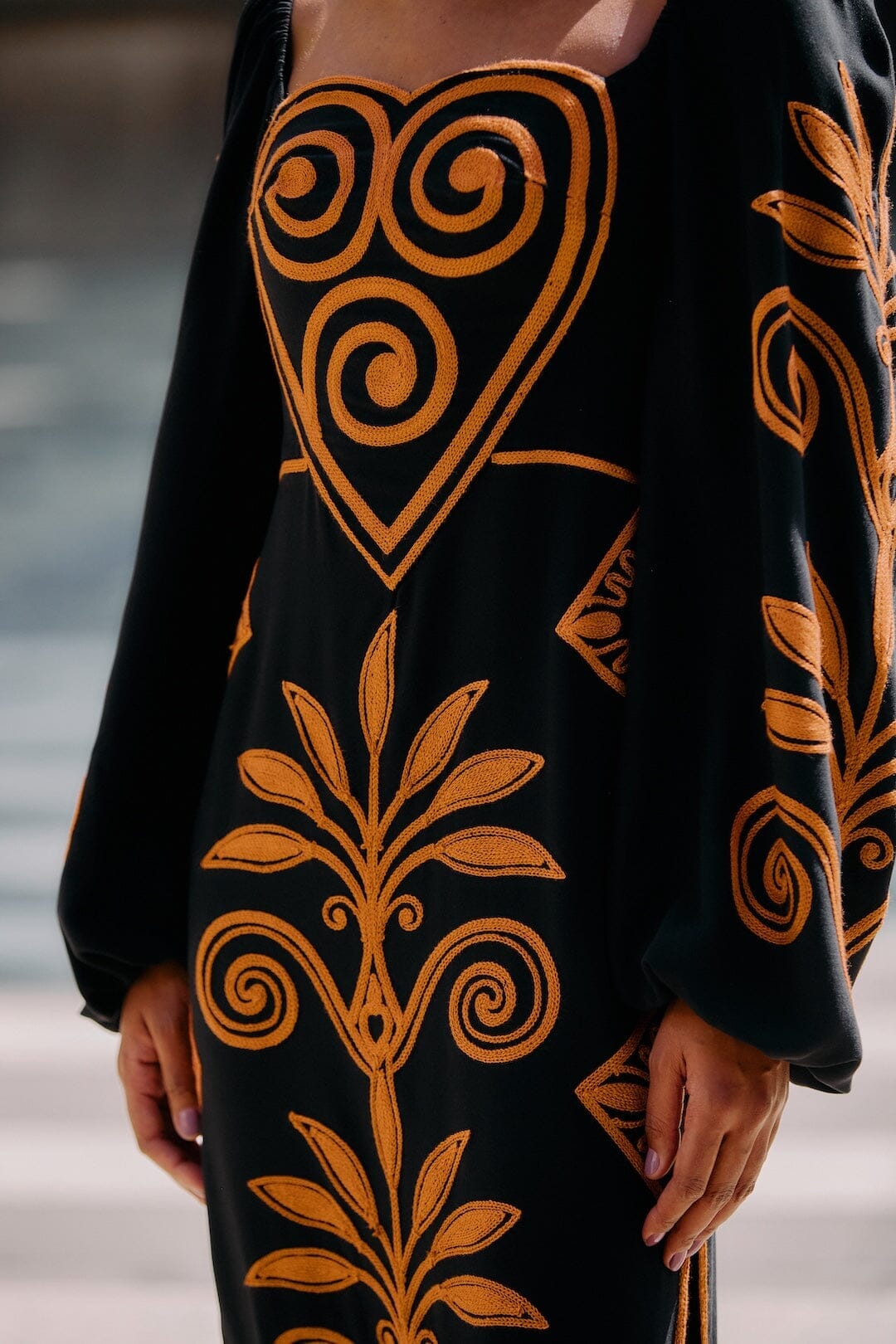 Black Cornely Ainika Embroidered Heart Midi Dress - FARM Rio CORNELY AINIKA BLACK