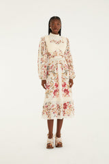 Cream Royal Garden Long Sleeve Crochet Midi Dress - FARM Rio MALU WINTER WHITE