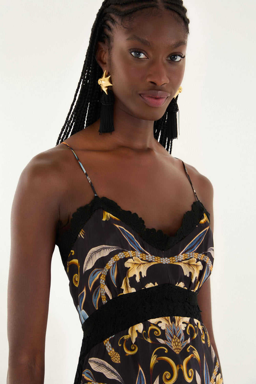 Black Flowerful Garden Midi Dress - FARM Rio SNAKE GARDEN BLACK