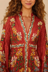 Red Garden Delight Long Sleeve Midi Dress - FARM Rio GARDEN DELIGHT RED